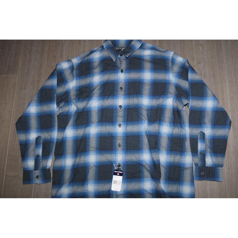 Polo Sport Ralph Lauren Mens Blue Plaid Cotton Wool Button Down Shirt NWT L